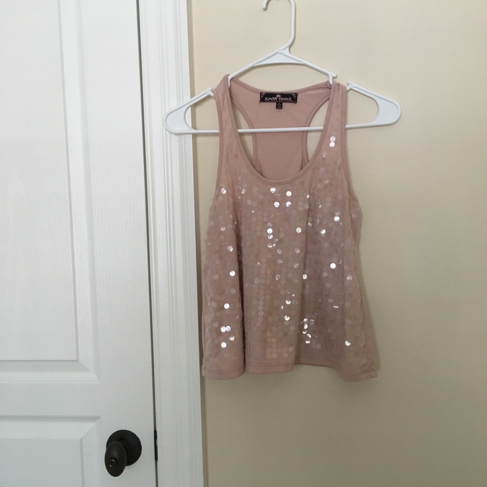 Almost Famous Light Pink Sparkly Sequin Tank Top